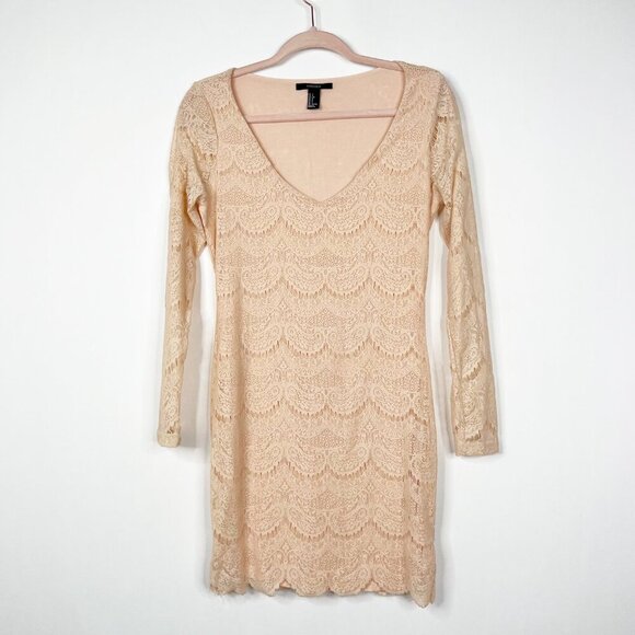 2/$30 Forever 21 Crochet Scallop Lace Bodycon Dress Pink Large #8856 - Picture 1 of 7